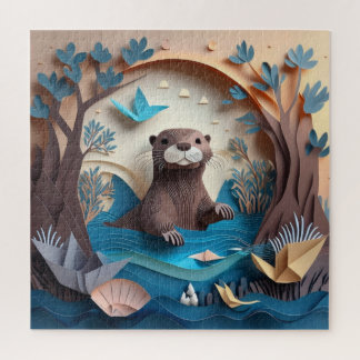 Paper Art Origami Otter in Water 3D Legpuzzel
