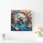 Paper Art Origami Otter in Water 3D Vierkante Klok (Huis)