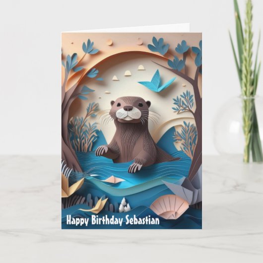 Paper Art Schattige Otter Happy Birthday Kaart (Voorkant)