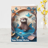 Paper Art Schattige Otter Happy Birthday Kaart (Gele Bloem)