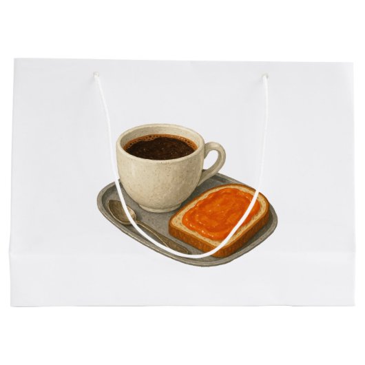 Paper bag with an image of coffee and a sandwich groot cadeauzakje (Achterkant)