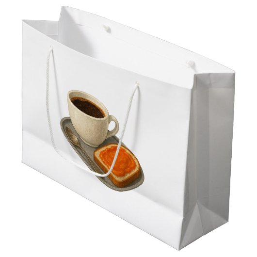 Paper bag with an image of coffee and a sandwich groot cadeauzakje (Voorkant Gekanteld)