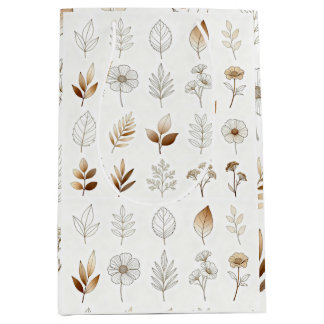 Paper Bag with Gold Botanical Sketches Medium Cadeauzakje