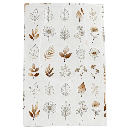 Paper Bag with Gold Botanical Sketches Medium Cadeauzakje (Voorkant)