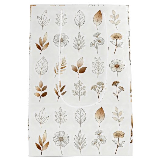 Paper Bag with Gold Botanical Sketches Medium Cadeauzakje (Achterkant)
