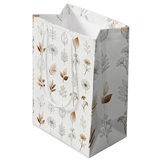 Paper Bag with Gold Botanical Sketches Medium Cadeauzakje (Achterkant Gekanteld)