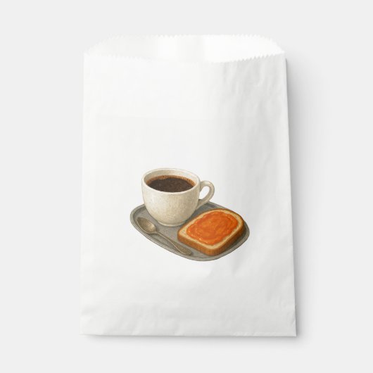 Paper bag with illustration of coffee and toast bedankzakje (Voorkant)