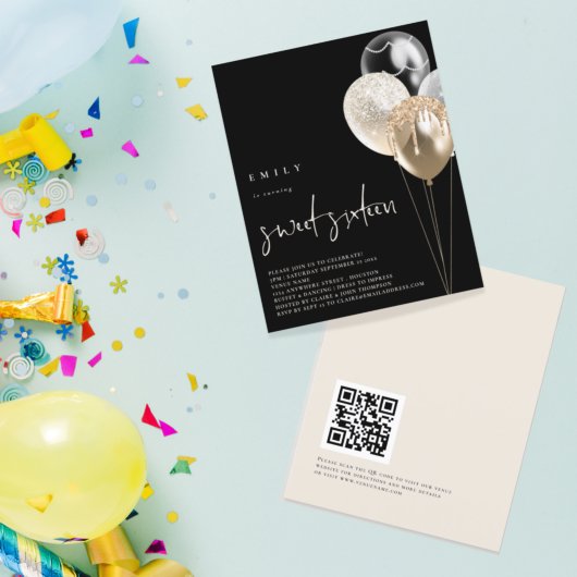 PAPER-ballonnen Gold Ivory QR-code Sweet 16 Black Flyer