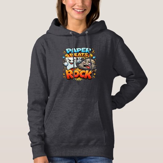 Paper beats rock, funny design hoodie (Voorkant)