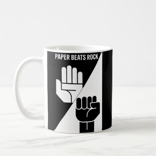 Paper Beats Rock – Minimalist Black & White art Koffiemok (Links)