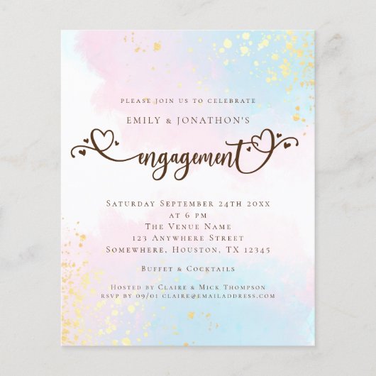 PAPER Blauw Roze Aquarel Hart Script Verlovingsfee Flyer (Voorkant)