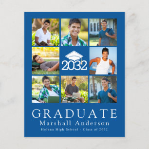 PAPER Blue Afstuderen Pet Tassel Foto aankondiging Flyer