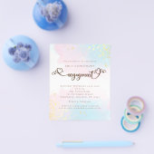 PAPER Blue Pink Waterverf Heart Script Verloving Flyer (Enkel)