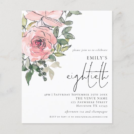 PAPER Blush Pink Floral 80th Party Flyer (Voorkant)