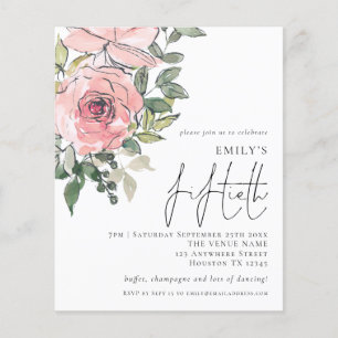 PAPER Blush Pink Florals 50ste verjaardag Uitnodig Flyer