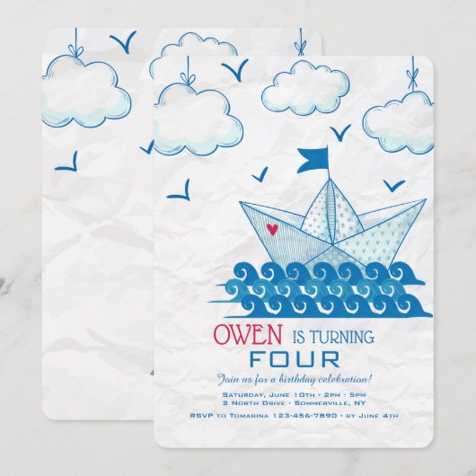 Paper Boat Invitation Kaart (Voorkant / Achterkant)