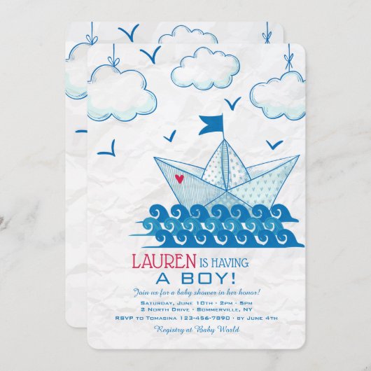 Paper Boat Invitation Kaart (Voorkant / Achterkant)
