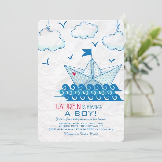 Paper Boat Invitation Kaart (Staand voorkant)