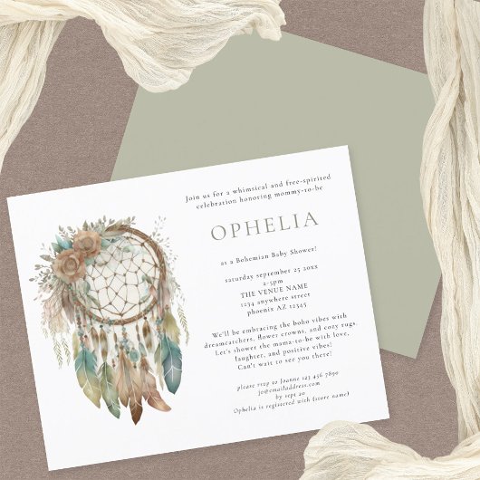 PAPER Boho Dreamcatcher Sage Bohemian Baby shower Flyer