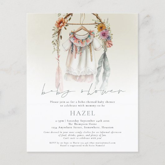 PAPER Boho  Kleding Script Baby shower Flyer (Voorkant)