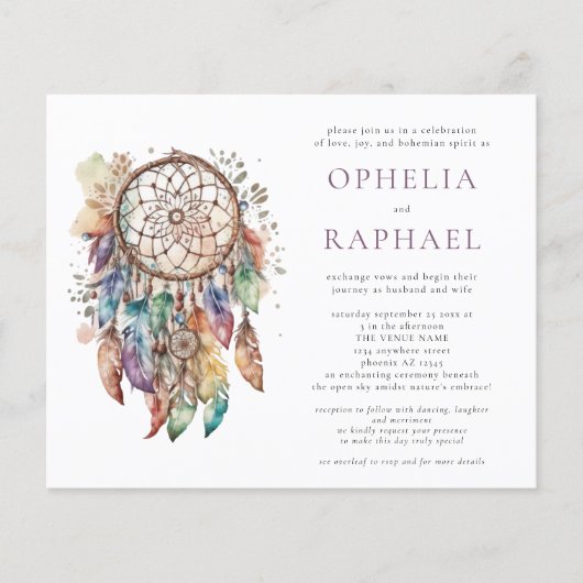 PAPER Boho Kleurrijke Dreamcatcher Bruiloft Paarse Flyer (Voorkant)