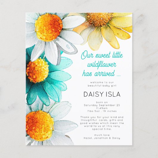 PAPER Boho Wildflower Dank u geboorte aankondiging Flyer (Voorkant)