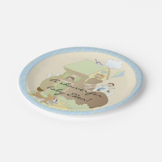 Paper Borden Baby shower "Blue Build-a-Library" Papieren Bordje (Gekanteld)