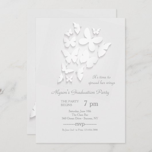 Paper Butterflies Graduation Party Uitnodiging (Voorkant / Achterkant)