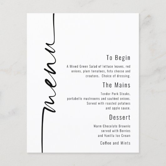 PAPER Calligraphy Minimalist Wedding Menu (Voorkant)