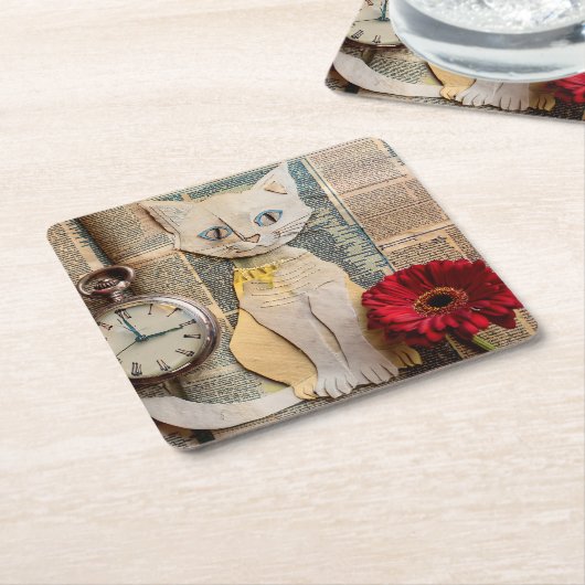 Paper Cat Coaster Kartonnen Onderzetters (Schuin)