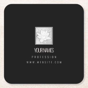 PAPER COASTER BUSINESS CARD : LOTUS : ROZE + ZWART KARTONNEN ONDERZETTERS