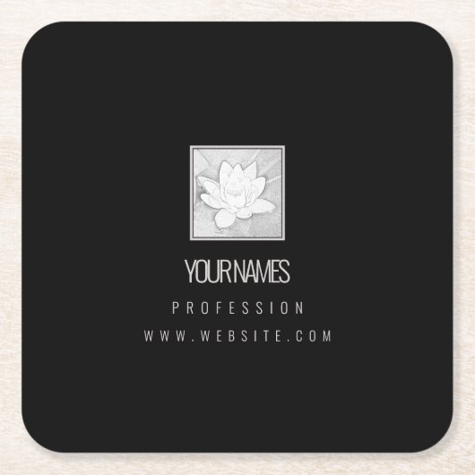 PAPER COASTER BUSINESS CARD : LOTUS : ROZE + ZWART KARTONNEN ONDERZETTERS (Voorkant)