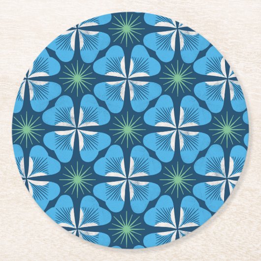 Paper Coaster in bright blue clover geometric Ronde Kartonnen Onderzetter (Voorkant)