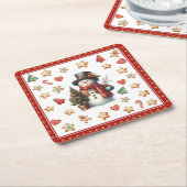 Paper Coaster Snowman and Christmas Cookies Red Kartonnen Onderzetters (Schuin)