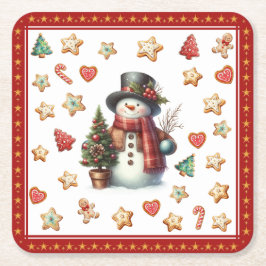 Paper Coaster Snowman and Christmas Cookies Red Kartonnen Onderzetters