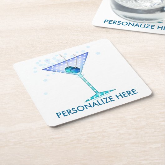 PAPER COASTERS - BLAUWE MARTINI KARTONNEN ONDERZETTERS (Schuin)