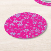 Paper Coasters, Bright Fuchsia Snowflakes Ronde Kartonnen Onderzetter (Gebogen)