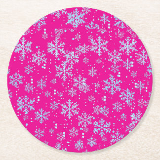 Paper Coasters, Bright Fuchsia Snowflakes Ronde Kartonnen Onderzetter