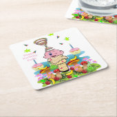 Paper Coasters Happy Birthday Pink Cupcake  Kartonnen Onderzetters (Schuin)