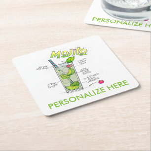 PAPER COASTERS - MOJITO RECEPT COCKTAIL KUNST KARTONNEN ONDERZETTERS