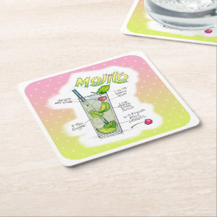 PAPER COASTERS - MOJITO RECEPT COCKTAIL KUNST KARTONNEN ONDERZETTERS