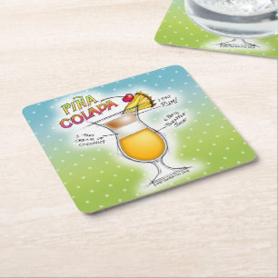 PAPER COASTERS - PINA COLADA RECEPT COCKTAIL KUNST KARTONNEN ONDERZETTERS