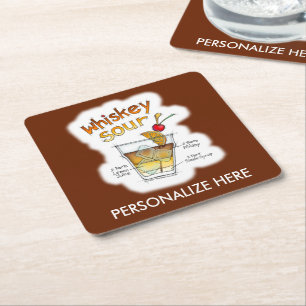 PAPER COASTERS - WHISKEY SOUR RECEPT COCKTAIL KUNS KARTONNEN ONDERZETTERS
