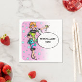 PAPER COCKTAIL NAPKINS, RETRO MARTINI DIVA CARTOON SERVET (Insitu)