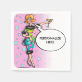 PAPER COCKTAIL NAPKINS, RETRO MARTINI DIVA CARTOON SERVET (Voorkant)