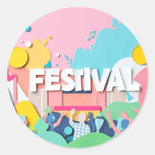 Paper Collage Music Festival Art Ronde Sticker