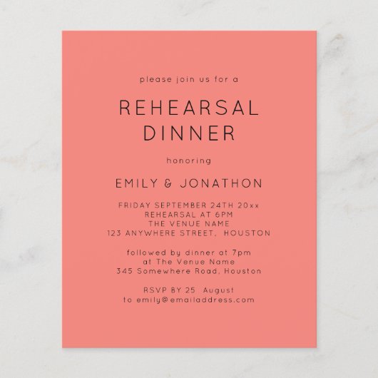 PAPER Coral Roos Rehearsal Dinner Wedding Invite Flyer (Voorkant)