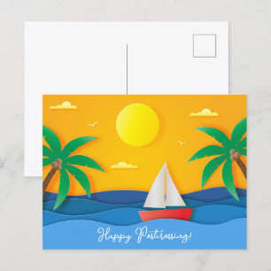Paper Craft Sunset Ocean Sailing Briefkaart