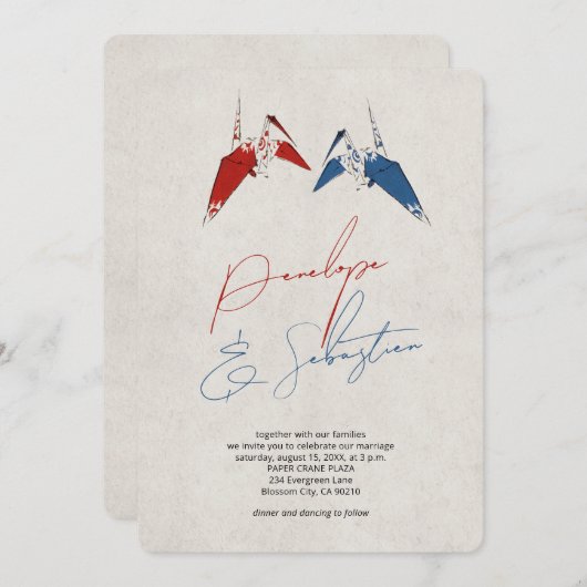 Paper Crane Love Wedding Kaart (Voorkant / Achterkant)