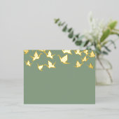 Paper Cranes Green Gold Foil Invitation Briefkaart (Staand Voorkant)